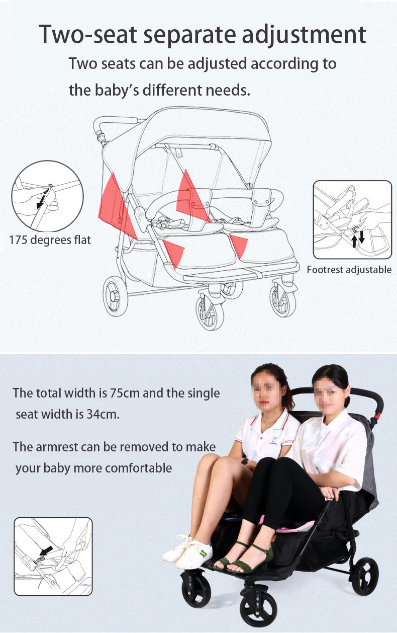 Seebaby, детская коляска для близнецов, может лежать, складывается, двойное сиденье, коляска, светильник для новорожденных, коляска для близнецов 0-4 лет