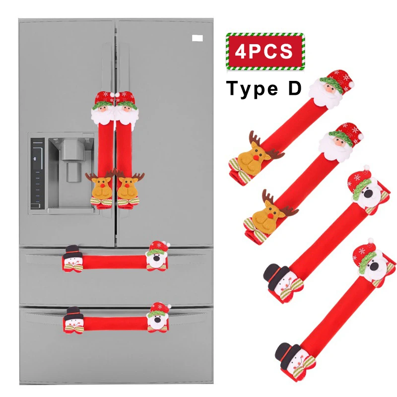 4 шт., Рождественская Ручка дверцы духовки для холодильника, крышка, обёрточная бумага, рукава для Санты, кухонного прибора, декоративные ручки, Рождественское украшение для дома - Color: D