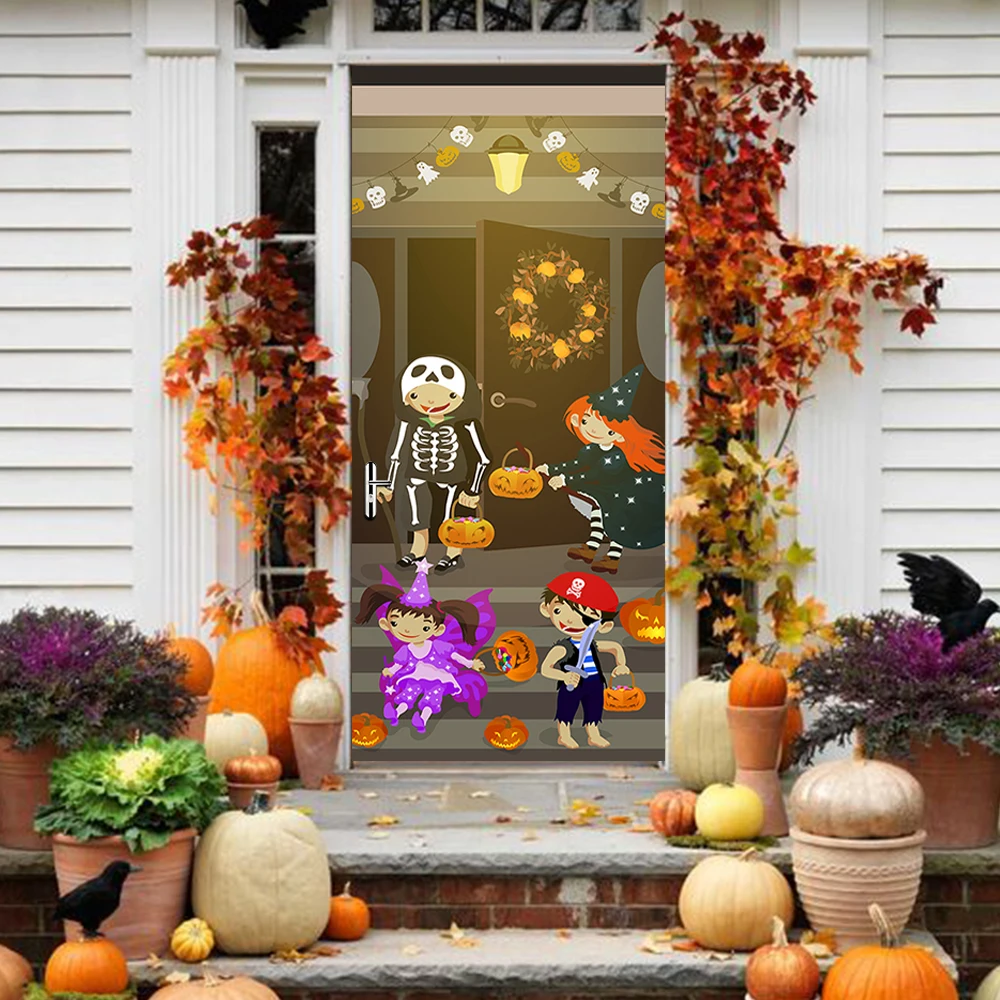 

3D Halloween Door Sticker Horror Cartoon Halloween decoration stickers 3D door sticker two pieces combined