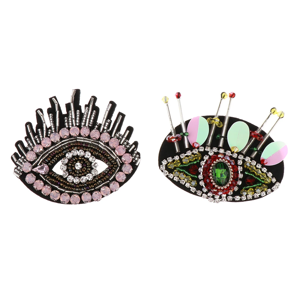2X Embroidered Applique Clothes Patches Eyes Rhinestone Sewing Cloth Paste Badges DIY Clothes Jeans Bag Decorative Accessories