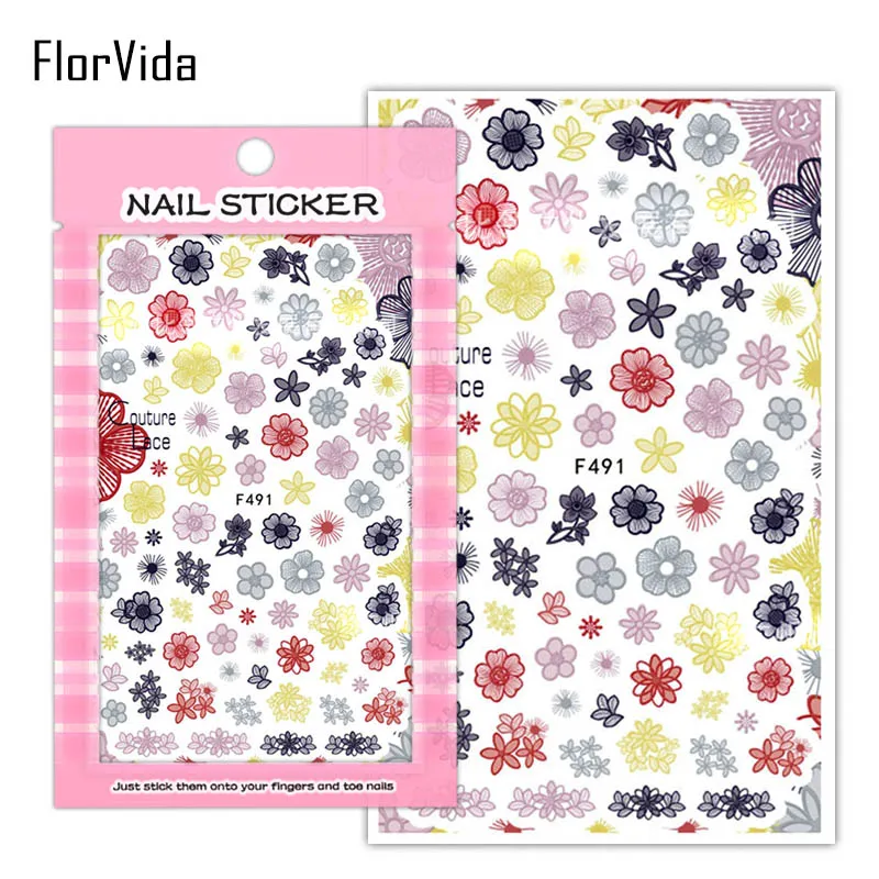 FlorVida F214-220 3D слайдер для ногтей золотые черные наклейки Переводные картинки с бабочками клейкий дизайн для маникюра Советы украшения для ногтей