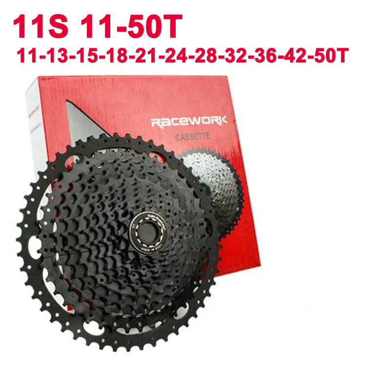 11S 11-50T RACEWORK 11 Скорость кассета 11-50/52 т горный велосипед широкий соотношение MTB велосипеда свободный черный Кассета звездочки для SHIMANO/SRAM - Цвет: 11S 11-50T