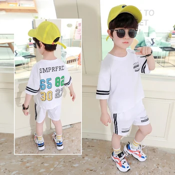 

2020 summer sports alphabet cotton T-shirt boy fashion casual sport shorts two-piece set middle and small children two-piece set