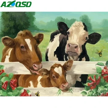 

AZQSD DIY Painting By Numbers Cattle Picture For Living Room Home Decoration Unframe Coloring By Numbers Animal Unique Gift