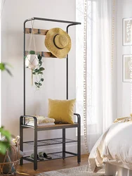 Perchero para interiores, Banco de zapatos, árbol de salón con estante de almacenamiento para entrada, muebles de acento Industrial con marco de acero, diseño 3 en 1