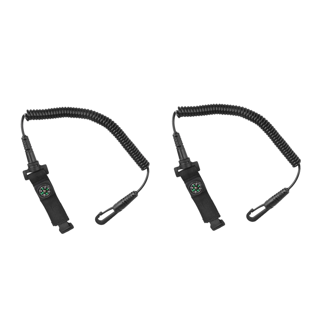2 Pieces Spiral Coiled Kayak Canoe Boat Paddle Leash Oars Tether Clip Safety Fishing Rod Holder Lanyard Strap & Mini Compass