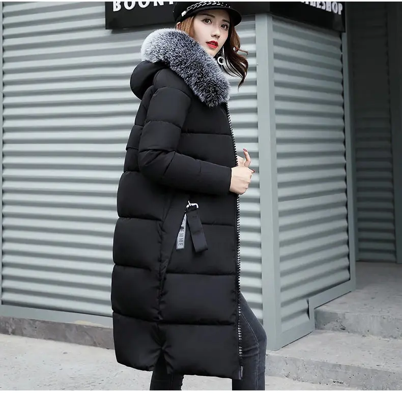 Зимняя женская куртка, высокое качество, женский пуховик,, длинный, тонкий, сплошной цвет, женские куртки, на молнии, с меховым воротником, женский пуховик