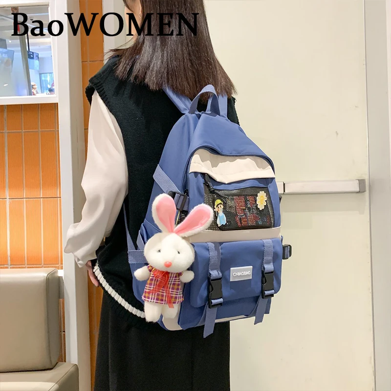 

BaoWomen Cute Student kawaii Backpack Corduroy College Ladies School Bag Stripe Female Fashion Backpack Women Harajuku Book Bag