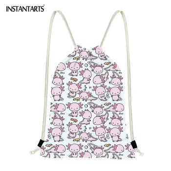

INSTANTARTS Adorable Axolotls Art Print Sport Drawstring Bag Small Outdoor Gym Bag Girls Boys Foldable Polyester Backpack Sack