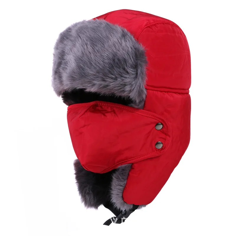 Осенняя и зимняя одноцветная кепка для защиты ушей, теплая шапка помещика, модная шапка-бомбер для мужчин и женщин 08 - Цвет: Красный