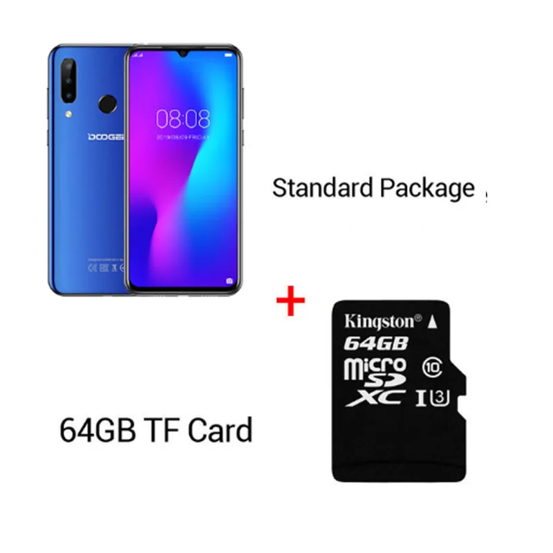 Blue N 64GB Card DOOGEE N20, новинка, смартфон, 6,3 дюймов, FHD+ дисплей, 4350 мАч, 4 Гб+ 64 ГБ, четыре ядра, 10 Вт, зарядка, отпечаток пальца, 16 МП, тройная задняя камера - Цвет: Blue N 64GB Card