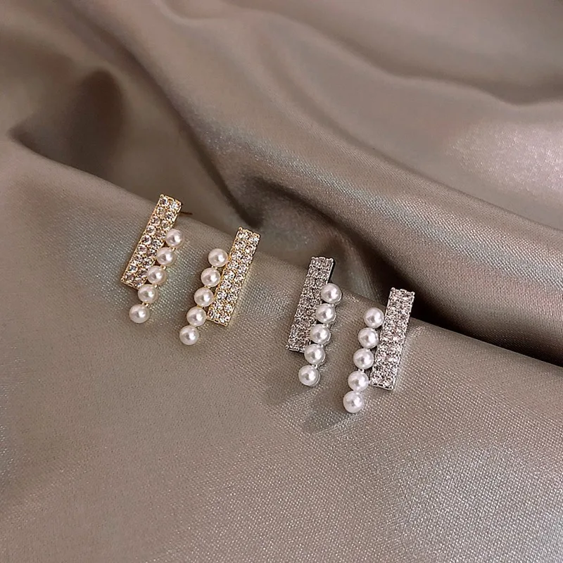 

Fashion Pearl Zircon Dangle Earrings for Women New Arrival Trend Geometric Jewelry Earrings for Party Wedding Elegant Earring