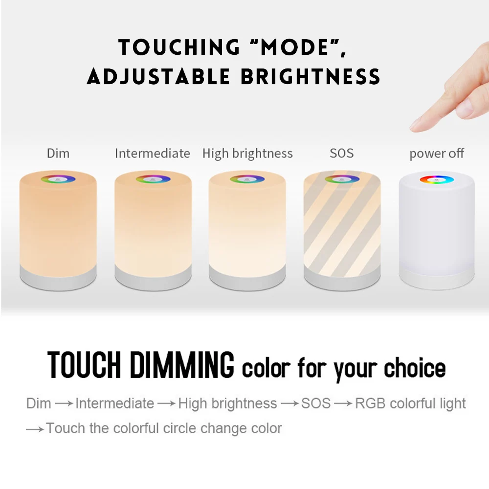 

Night Light LED Touch Control Night Light Dimmer Lamp Smart Bedside Lamp Dimmable RGB Color Change Rechargeable
