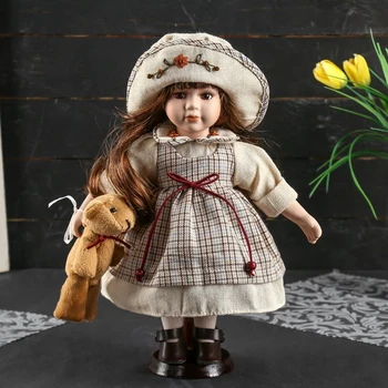 

Doll collection ceramics "Marisha in a plaid dress with a hat" 30 cm 4520509