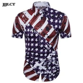 

Men's new short sleeves Summer youth trend retro old five-pointed star printed shirt men's shirt