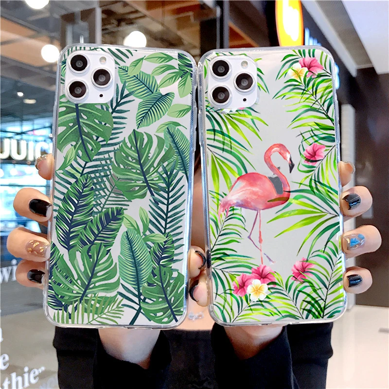 Tropical rainforest flamingos leaves Transparent Soft TPU Silicone Phone Case For iPhone 11 Pro Max 6 6s 7 8 Plus X XR XS MAX SE | Мобильные