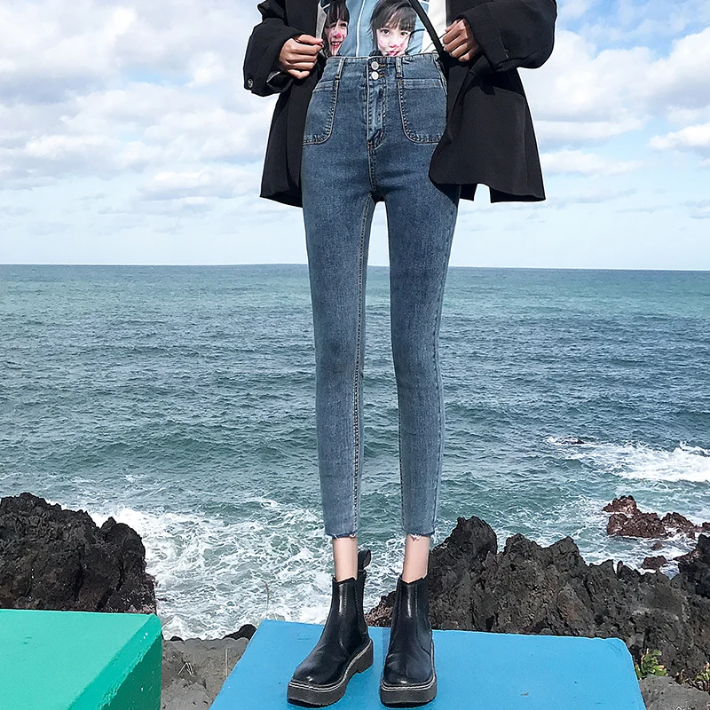 

Women Push Up Jeans Skinny Button Zipper Plus size clothing New Fashion blue Sexy Female Summer Autumn Winter Jeans Pencil Pants