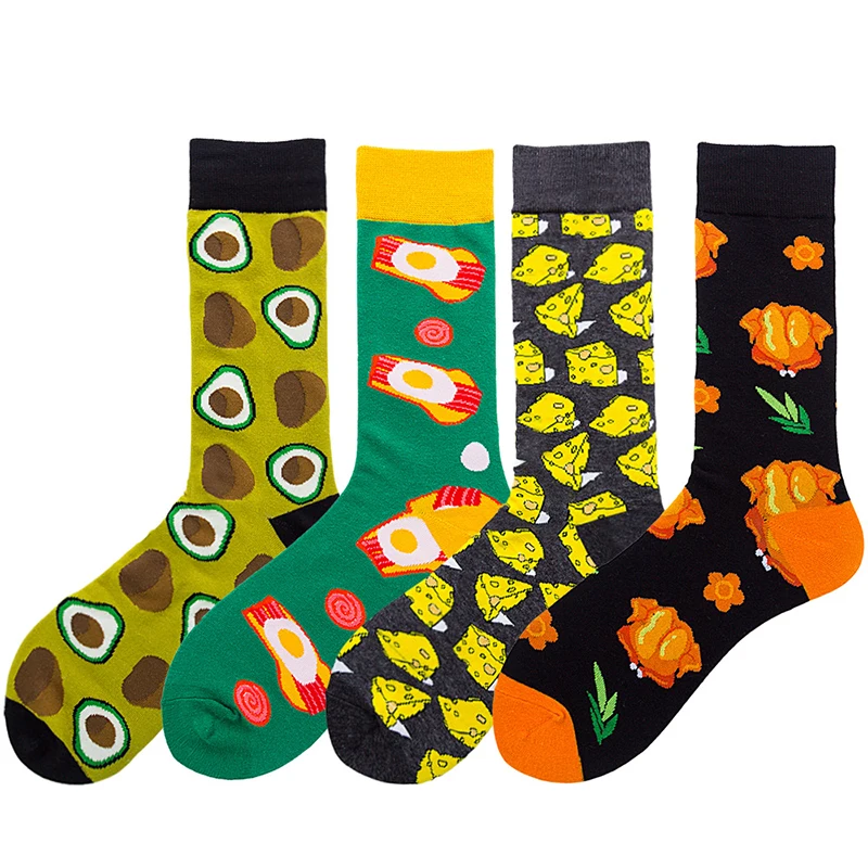 1 пара осенне-зимних забавных носков унисекс для мужчин хлопковые носки с рисунками животных, сыра, мыши, птицы, пива, штамп, Геометрическая новинка, забавные носки