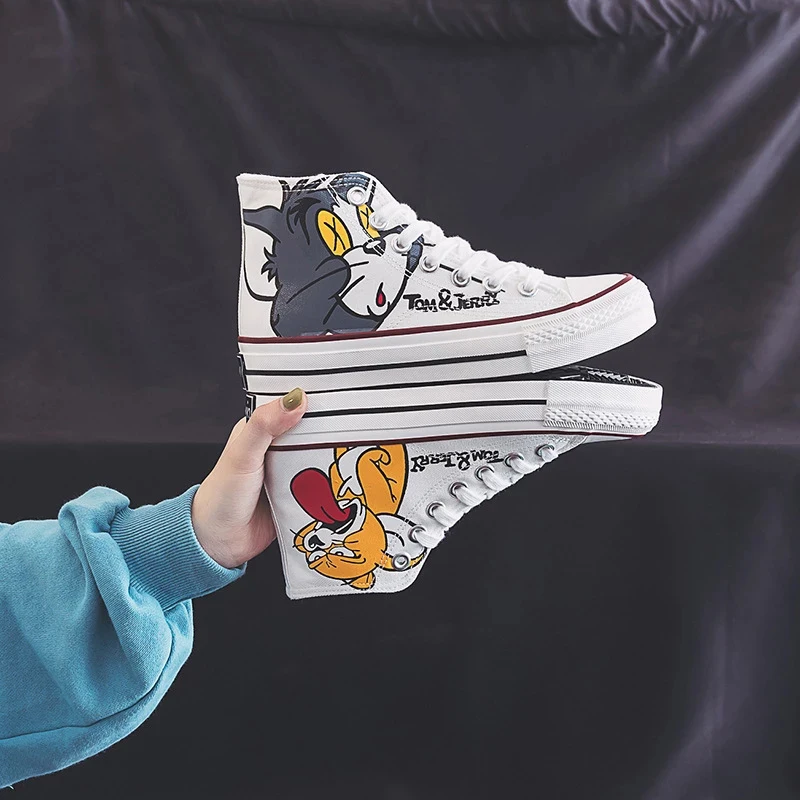 Women Anime Shoes Sneakers For Women 2021 Cartoon Print Shoes Girls Canvas Sneakers Womens Designer High Top Flat Espadrilles