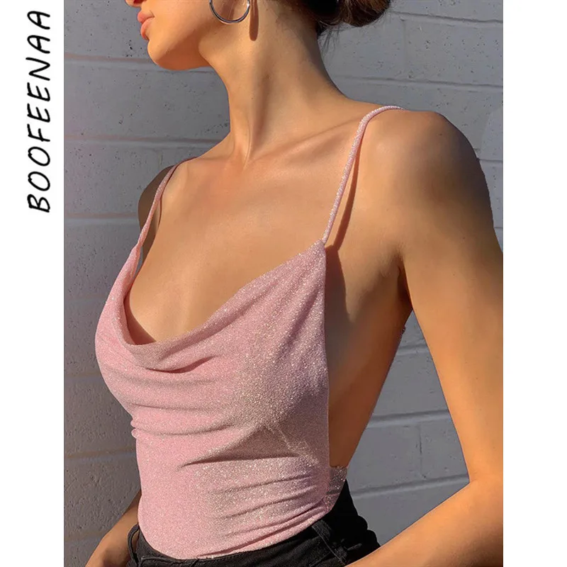 BOOFEENAA V Neck Open Back Sexy Bodysuit Women Clothes Summer 2020 Pink Blue Glitter Tops Club Outfits Body Mujer C85-I08 | Женская