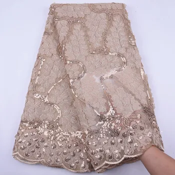 

Best Selling Gold Nigerian African Mesh Lace Fabric High Quality Sequins French Tulle Lace Material For Bridal Dress Cloth Sew