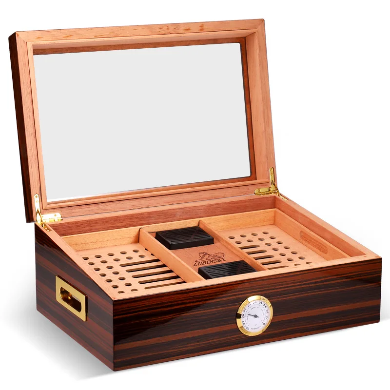 Lubinski Humidor Cigar Box Glass Cedar Wood 75100ct Capacity Big Cigar