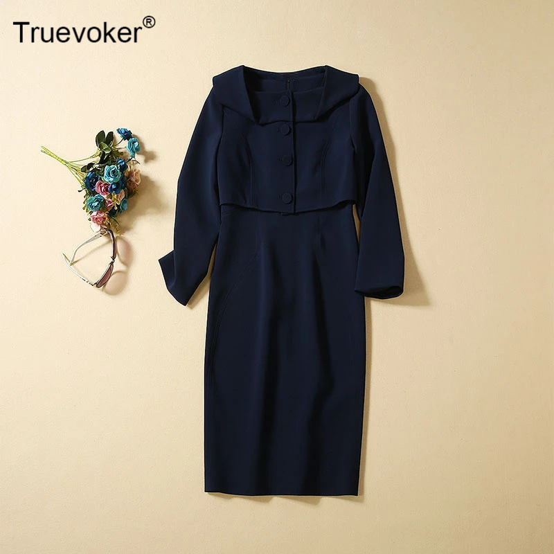 

Truevoker European Autumn Designer Set Suit Women's Elegant Long Sleeves Jacket + Tank Dress For Party Two Pieces Set