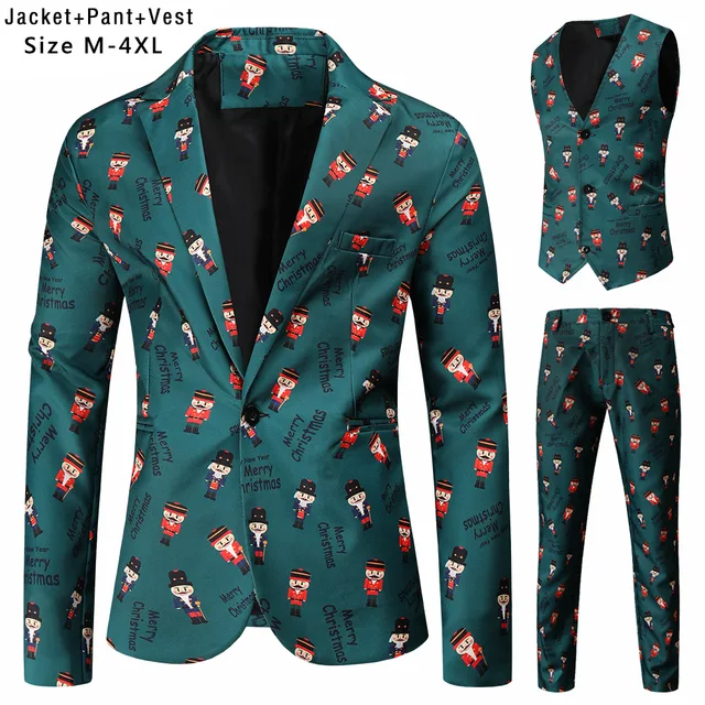 Tenue Chinoise Noël Costume De Noël 2 Pièces Homme Duohropke - Gilet Et Pantalon - Motifs Festifs - Coupe Ajustée Vêtement Fête Noël