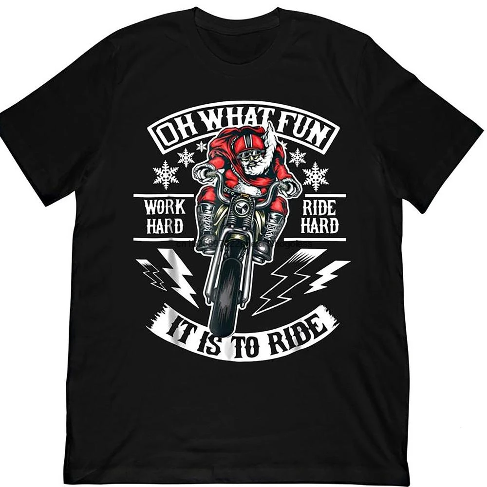 Рождественская футболка Oh What Fun It Is To Ride мотоциклетная Байкерская с Сантой