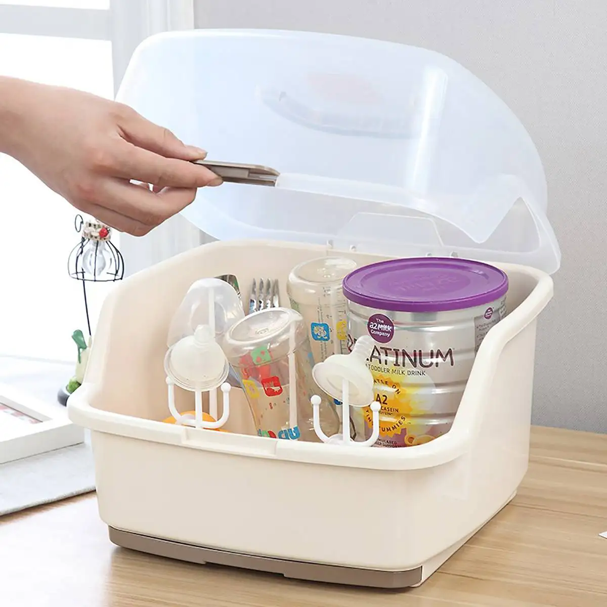  Portable Baby Bottle Rack Storage Box Organizer Dust Proof Drying Shelf Box Baby Milk Feeding Bottl