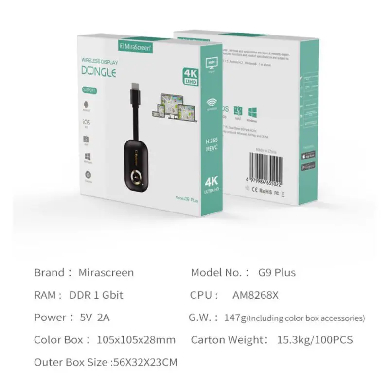 Mirascreen G9 Plus 2,4G/5,8G 4K беспроводной HDMI Wifi дисплей ключ Mirroring Miracast Airplay DLNA приемник для Android iOS