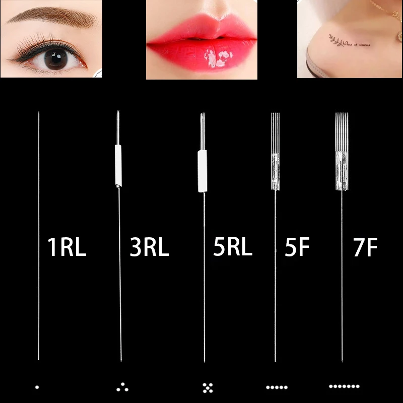 

1000pcs Tattoo microblading needles 0.35mm*50mm 1R Needle For dermografo Permanent Eyebrow tattoo and Lip Munsu Makeup Machine