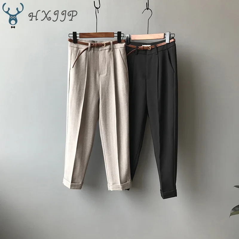 

2019 Autumn Korean Version of British Retro Women's Suit Pants Casual Frilled High Waist Ankle-Length Pants Straight Slacks