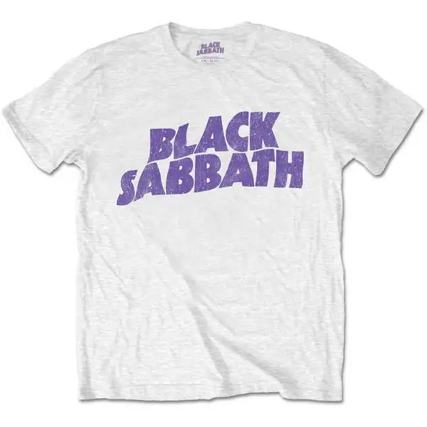Черная футболка с волнистым логотипом Sabbath мужская белая (средняя) | Мужская