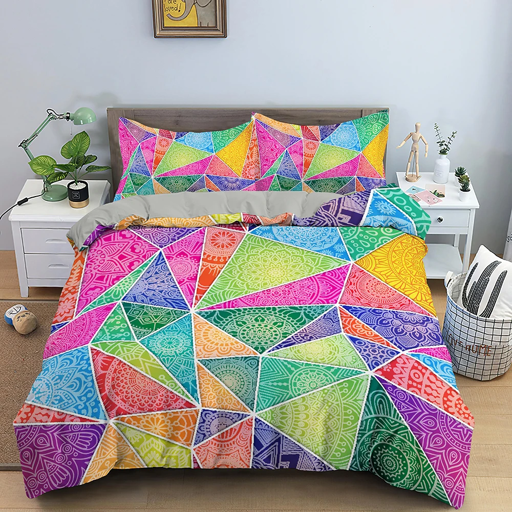 

Home Textile Printed Bedding Set Prismatic 3pcs Duvet Cover Set Pillowcase Europe/USA/Australia King Size Luxury Bed Linen