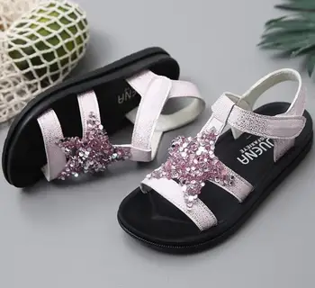 

Girls Shoes For Summer Star Sequins princess Kids Sports Shoes Star Bling Sequins Open Toe Children Beach Sandals