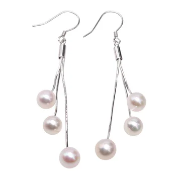 

Fashionable Joker 6-7mm White Round Freshwater Pearl Tibetan Silver Hook Earrings