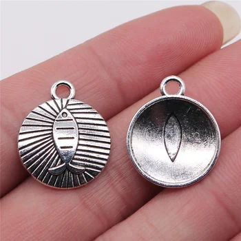 

WYSIWYG 6pcs/lot 18x21mm Christian Jesus Fish Charms Pendant For Jewelry Making Antique Silver Color Jewelry Accessories