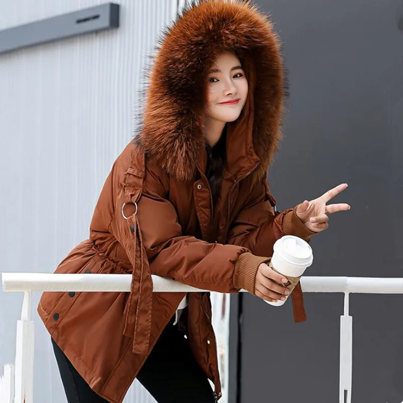 #*Cheap Women Down Parka Jacket 2019 New Fashion Winter Warm Thicken Coat Female Ladies Casual Cotton Big Fur Collar Hooded Outwear