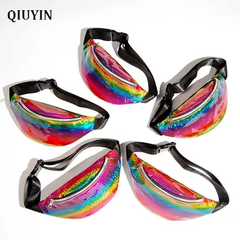 

Qiuyin Zip Reflective Fashion Korean Waterproof Purse Women's Waist Bag Crossbody Fanny Pack Rainbow Bag Leather Chest Vintage