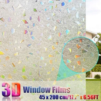 

45 X200cm Non-Adhesive Static 3D Irregular Pattern Colorful Decorative Privacy Sun Protection Window Rainbow Films Glass Stick