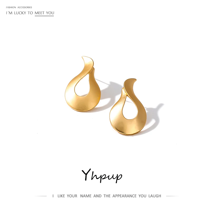 Yhpup, новинка, корейский минимализм, полые геометрические металлические серьги-гвоздики, цинковый сплав, Винтажные серьги для женщин, офисное ювелирное изделие, S925