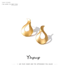 Yhpup, новинка, корейский минимализм, полые геометрические металлические серьги-гвоздики, цинковый сплав, Винтажные серьги для женщин, офисное ювелирное изделие, S925