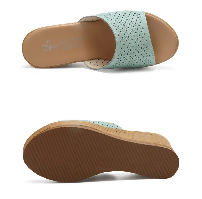 Summer Women Wedges Slippers Genuine Leather Ladies Platform Slides Open Toe Slip On Female High Heels Sandals Shoes Size 34-40 (21)