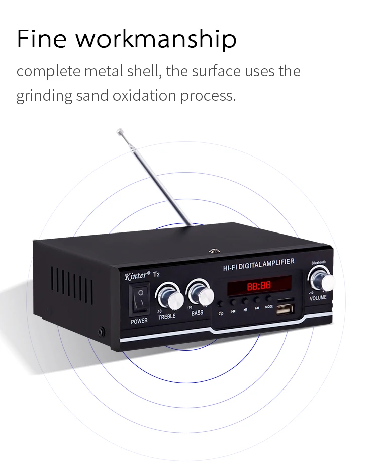 Kinter T2 Hifi автомобильный усилитель аудио 2.0CH 20 Вт стерео звук для bluetooth USB TF вход FM радио Питание AC220V DC 12 В черный