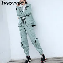 TVVOVVIN весенний комплект из двух предметов с капюшоном и длинным рукавом, свободные куртки на молнии, женские эластичные штаны со шнуровкой на талии, L921