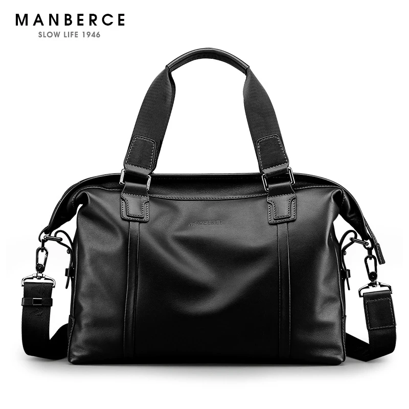 

MANBERCE 2019 Men's Genuine Leather One-shoulder Bag Leisure Business Large Capacity Oblique Bag Handbag Travel Bag Freeshipping