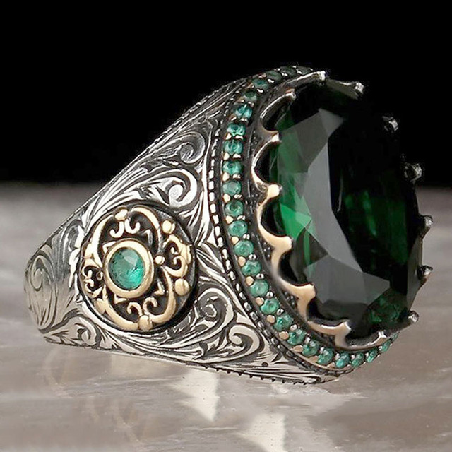 Handmade Turkish Ring For Men Women Inlay Silvery Black Zircon Stone Rings Punk Retro Religious Muslim Islamic Jewelry