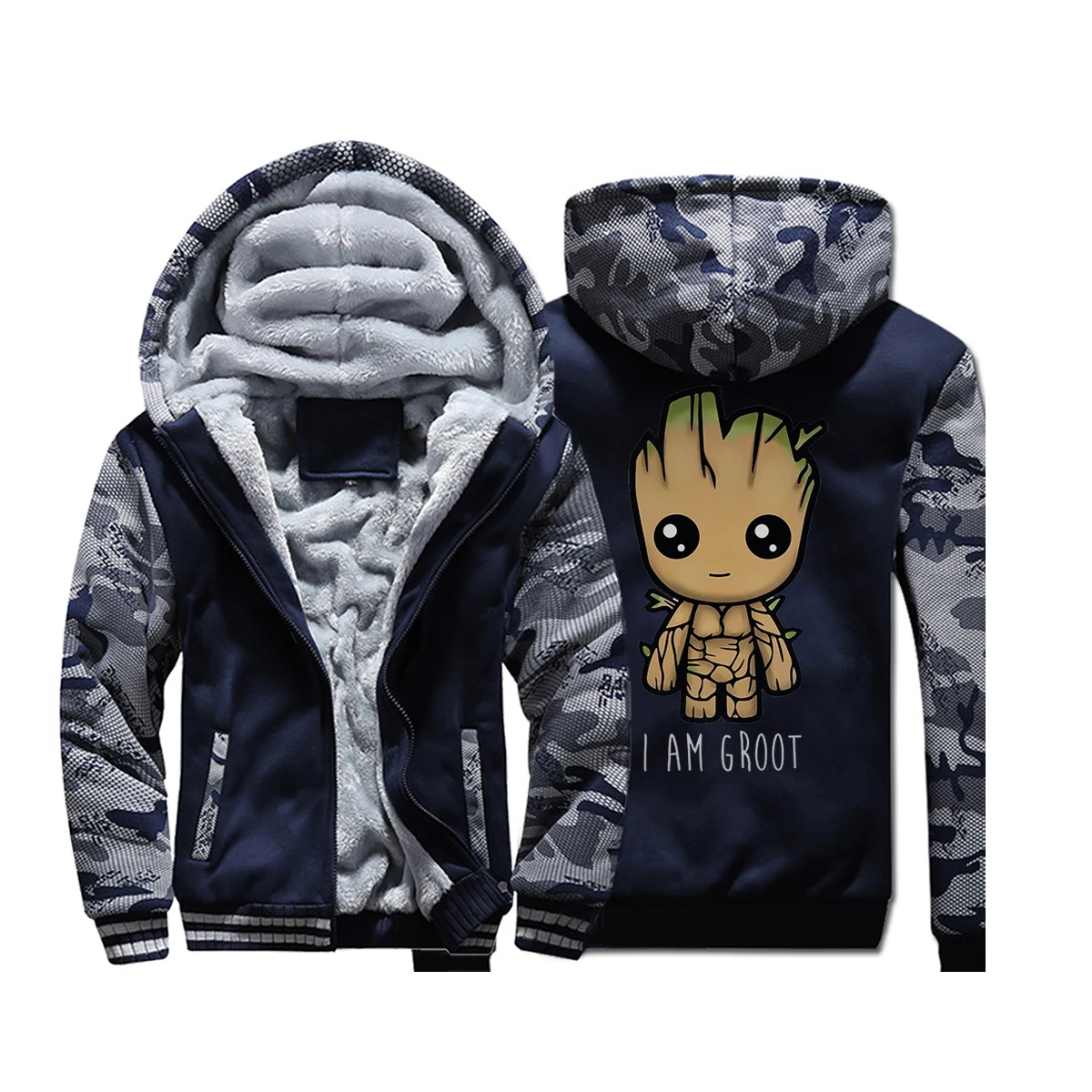 Мужские пальто с камуфляжным принтом Young Groot, модные милые толстые толстовки с капюшоном, зимняя Толстовка для фитнеса, уличная одежда для мужчин, теплые флисовые куртки
