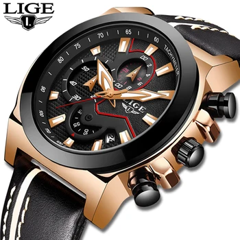 

LIGE Classic Mens Watches Top Brand Luxury Military Sport Watch Men Leather Waterproof Clock Quartz Wristwatch Relogio Masculino